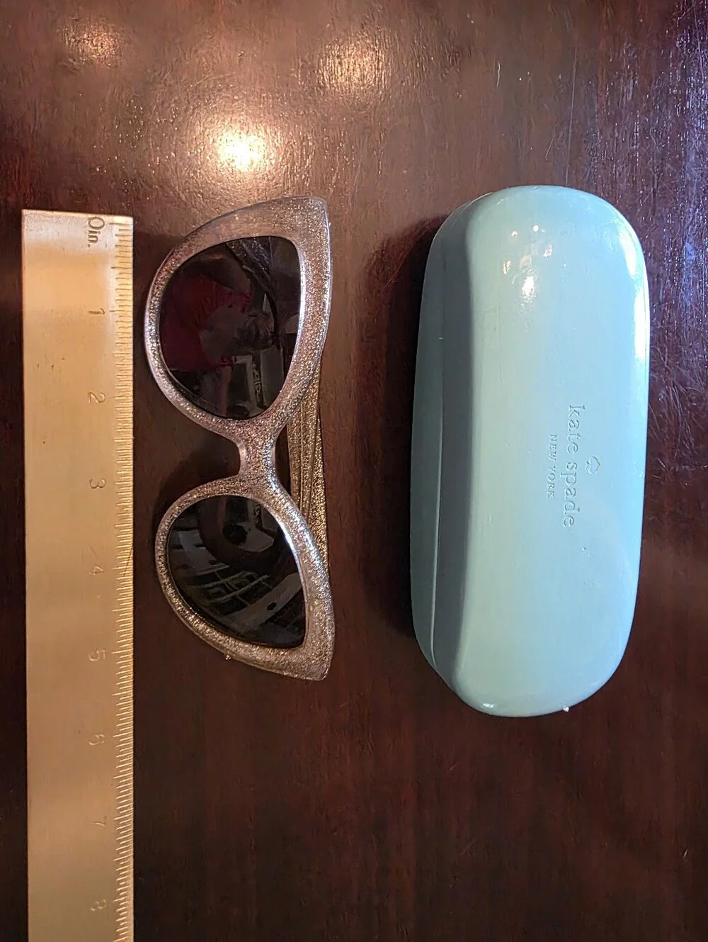 Kate Spade Gold Glitter Cat Eye Sunglasses With Case
